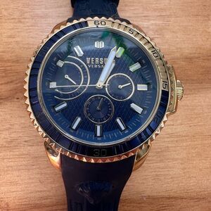 Versus Versace Gold & Blue Chronograph Watch Silicone Strap